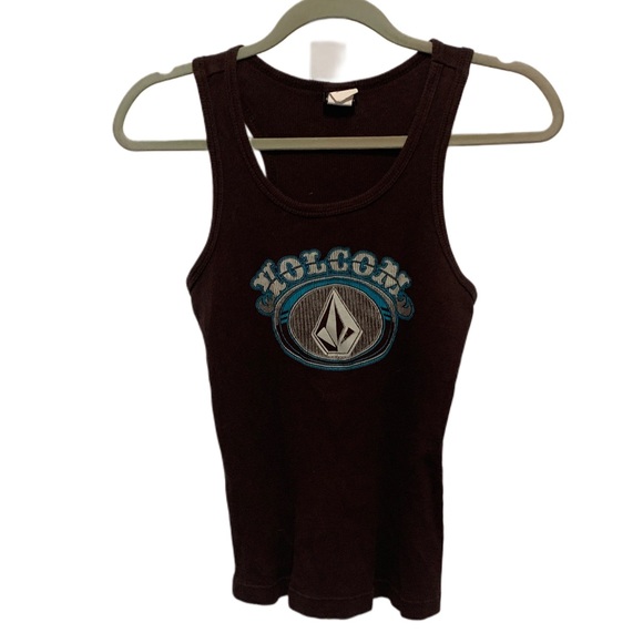 Vintage Tops - Y2K Volcom Stone Graphic Brown Ribbed Tank Top